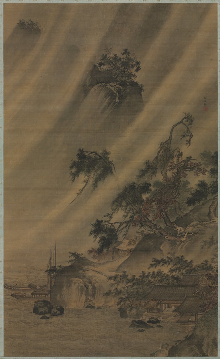 Flussdorf im Regensturm von Lu Wenying