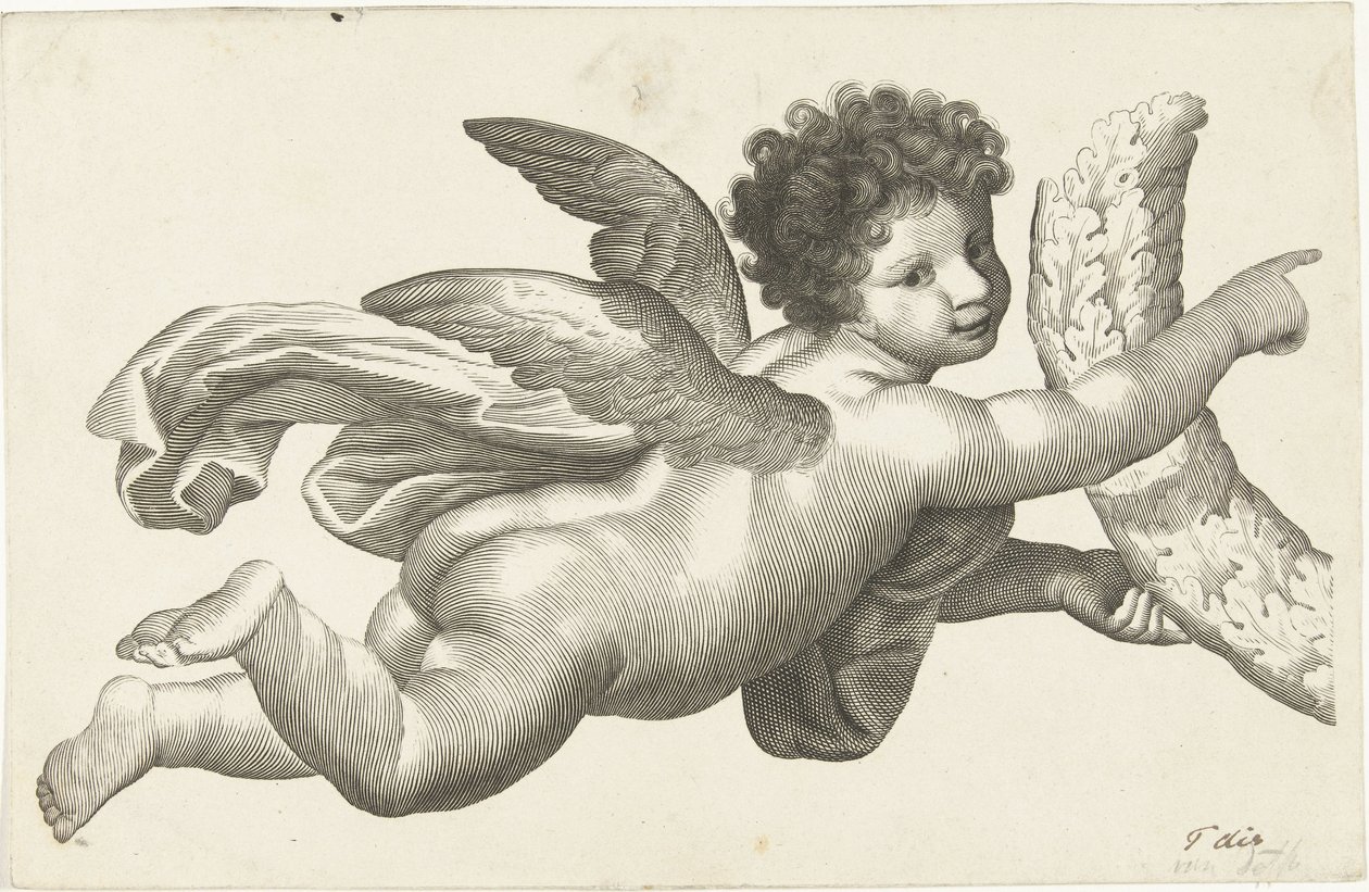 Schwebender Putto mit Kranz von Lubertus Teunis van Deth