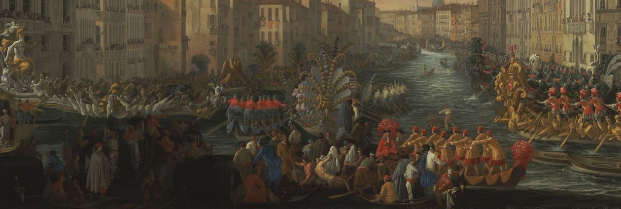 Regatta auf dem Canal Grande zu Ehren von Friedrich IV., König von Dänemark (Detail) von Luca Carlevarijs