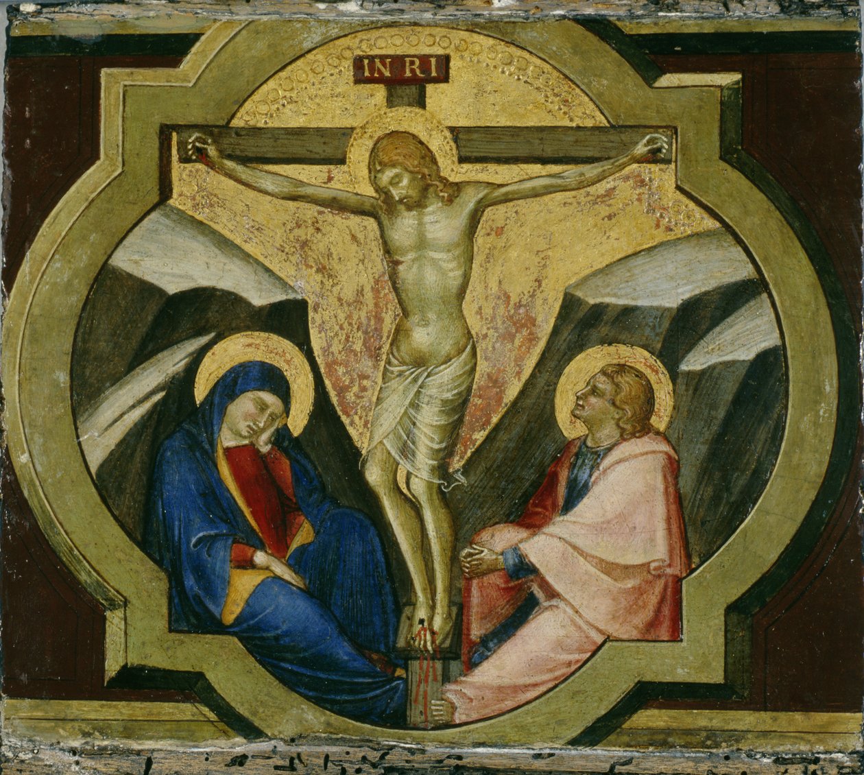 Christus am Kreuz mit den Heiligen Maria und Johannes von Luca di Tommè