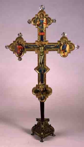 Tragbares Kreuz, verziert mit dem gekreuzigten Christus und Heiligen (Rückseite) von Luca di Tommè
