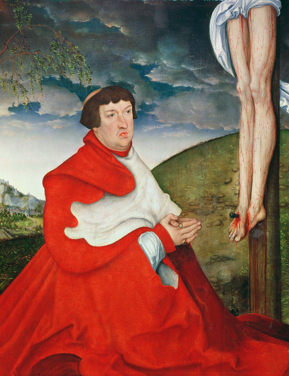 Albert, Kurfürst von Mainz am Fuße des Kreuzes (Detail) von Lucas Cranach the Elder