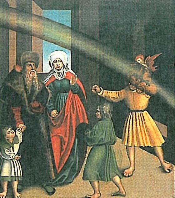 Die Zehn Gebote 4. Gebot (Detail) von Lucas Cranach the Elder
