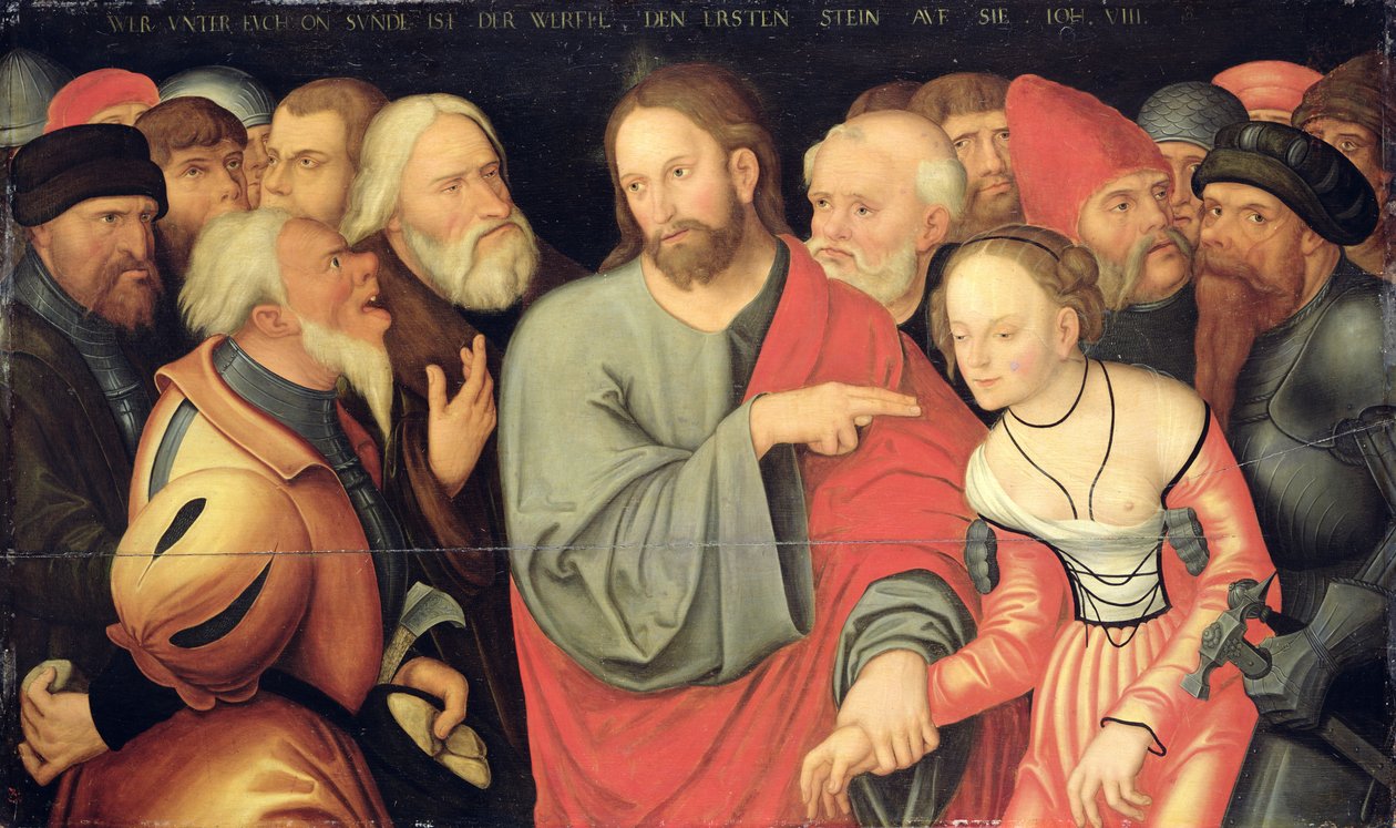 Christus und die Ehebrecherin von Lucas the Younger studio of Cranach