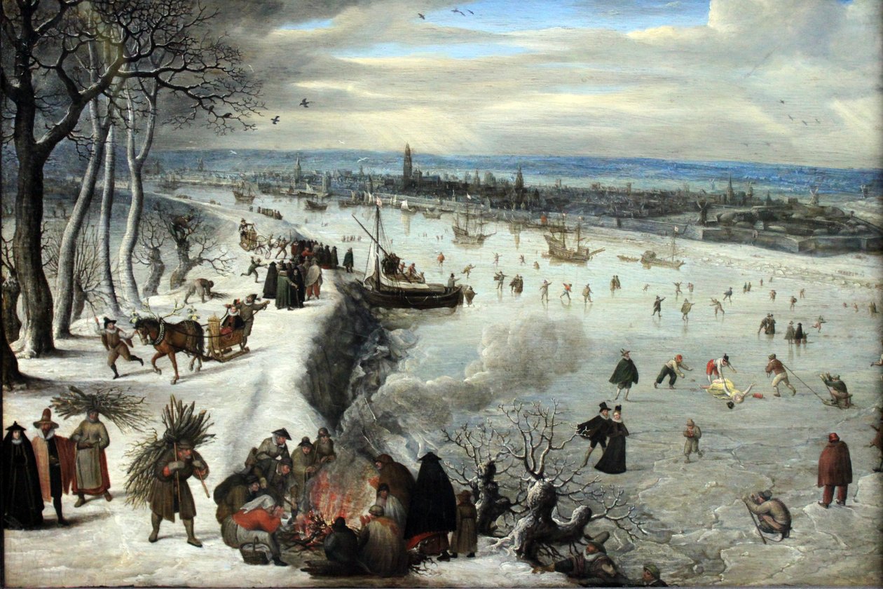 Ansicht von Antwerpen mit zugefrorener Schelde von Lucas van Valckenborch