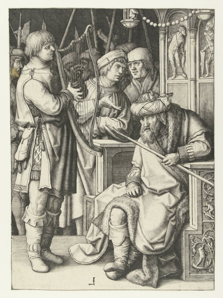 David spielt Harfe für Saul von Lucas van Leyden