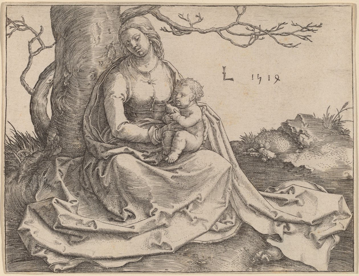 Die Jungfrau unter einem Baum sitzend von Lucas van Leyden