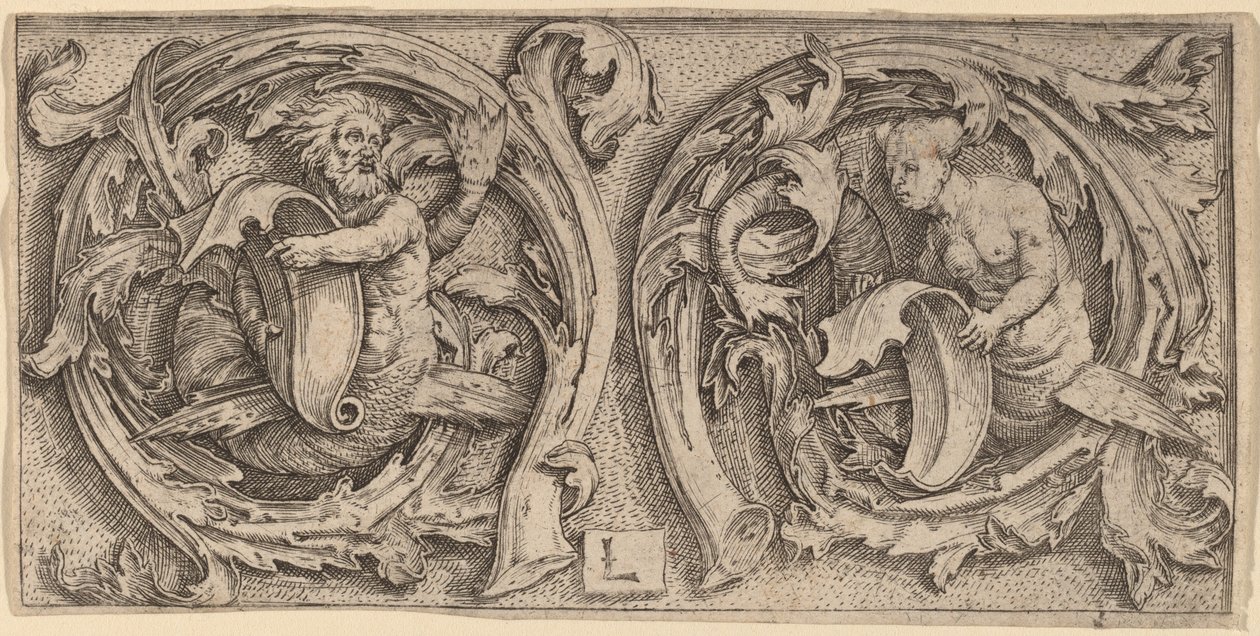 Triton und Sirene in Ranken von Lucas van Leyden