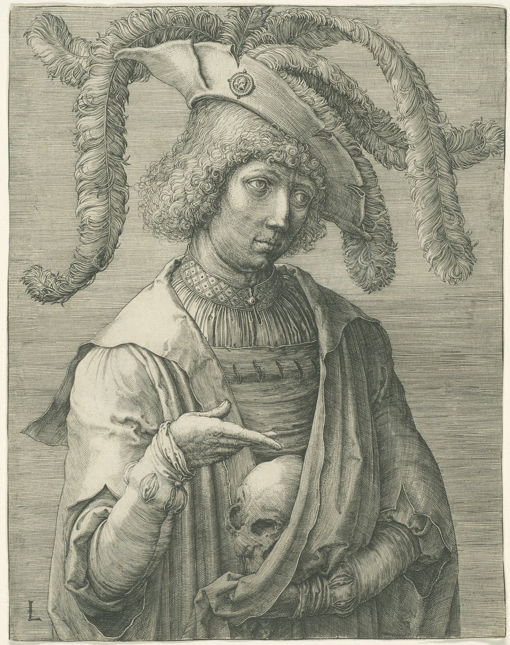 Junger Mann mit einem Schädel von Lucas van Leyden