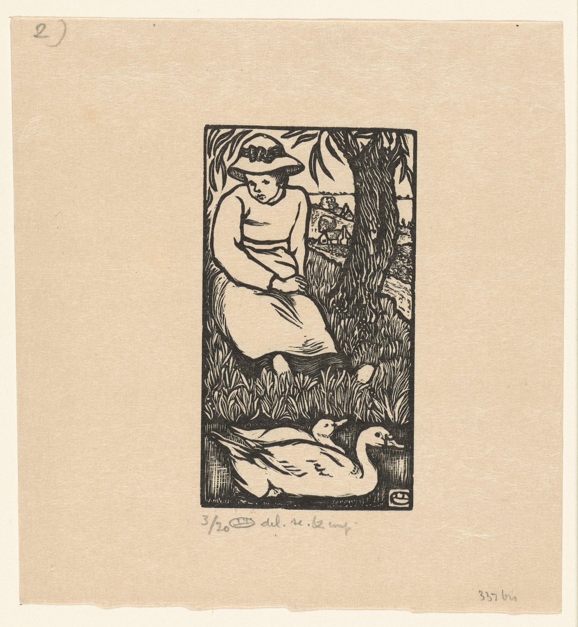 Mädchen und zwei Enten von Lucien Pissarro