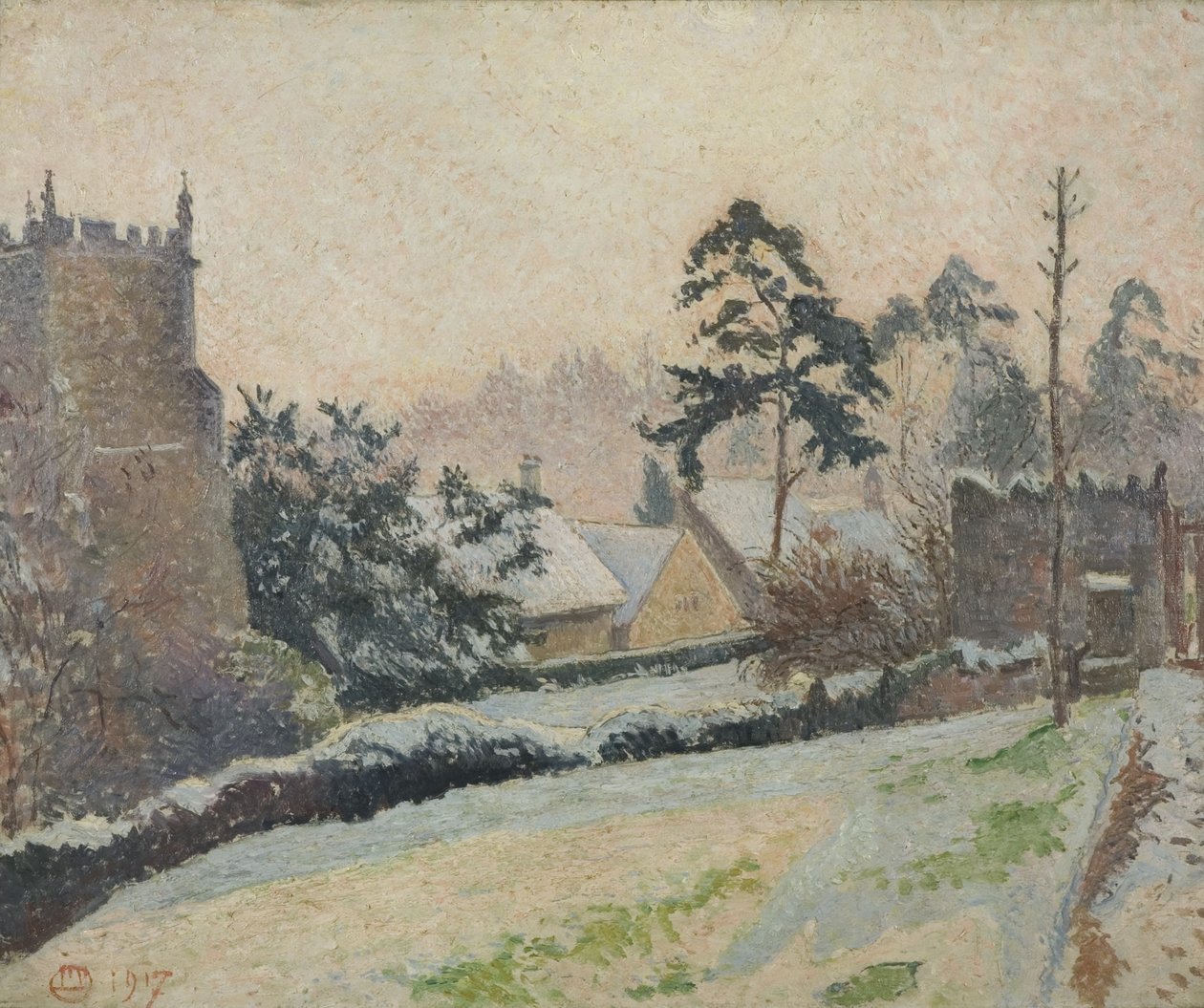 Schneeszene in East Knoyle, Wiltshire, England von Lucien Pissarro