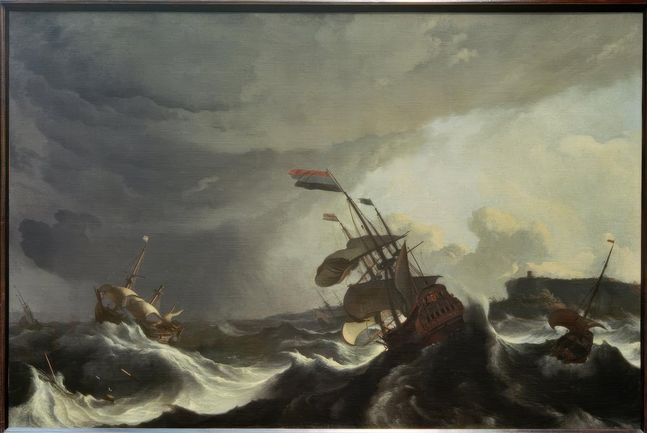 Schiffe in Not bei schwerem Sturm von Ludolf Backhuysen