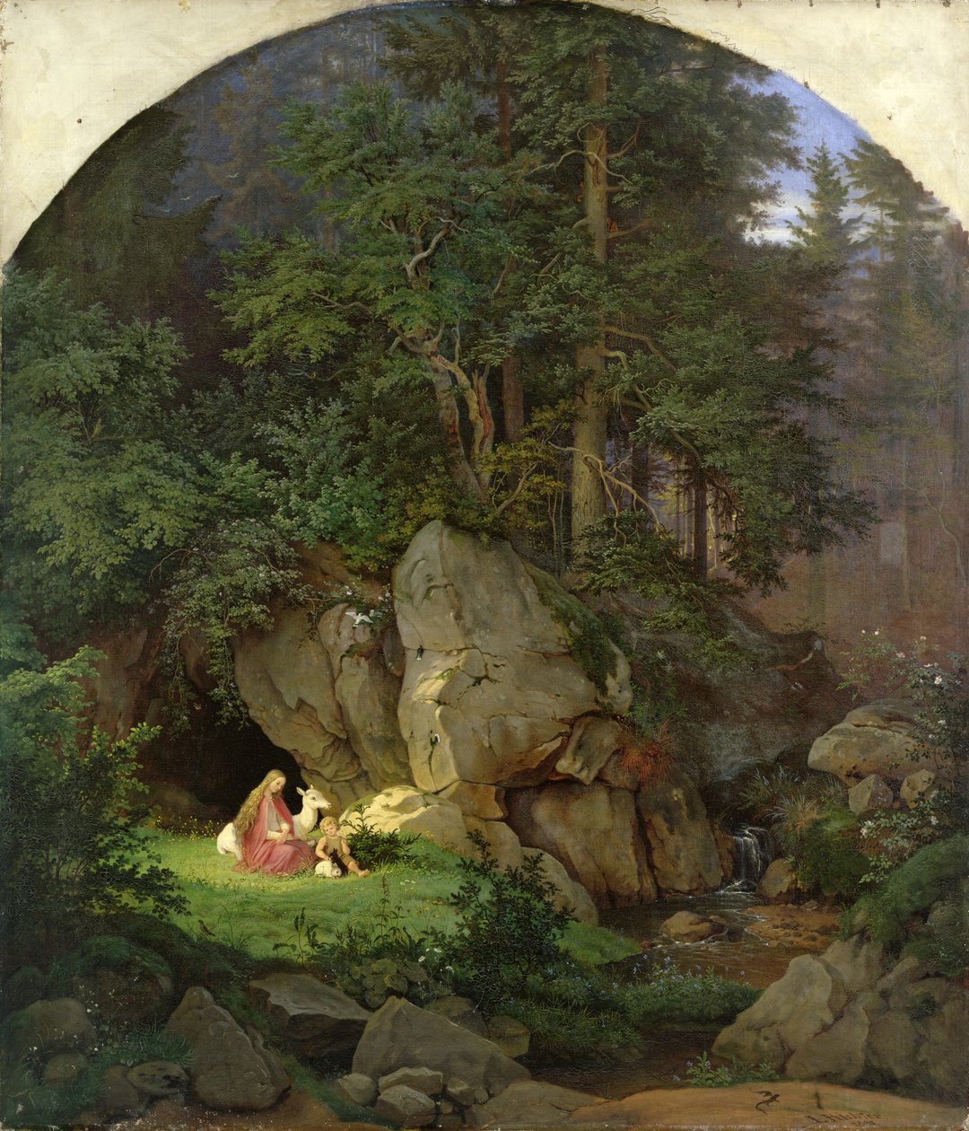 Genoveva in der Waldlichtung, 1839-41 von Ludwig Adrian Richter