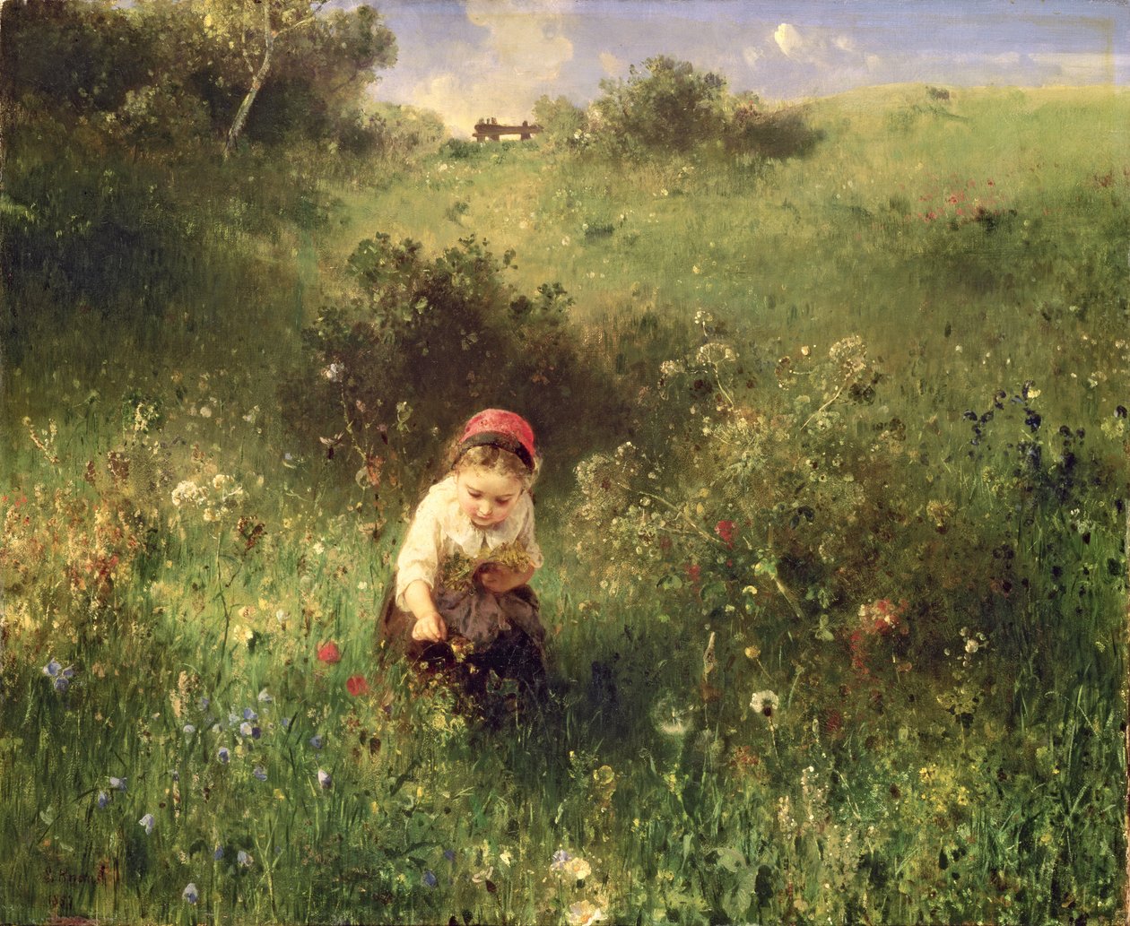 Ein junges Mädchen auf einem Feld von Ludwig Knaus