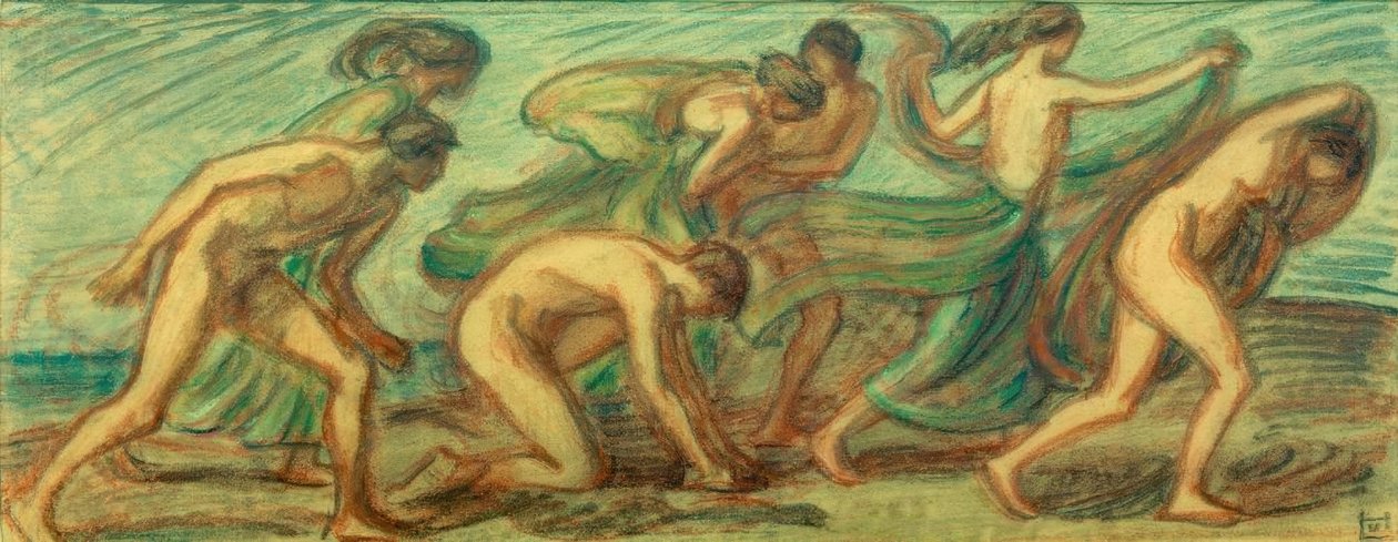 Sieben Schreitende mit Tüchern von Ludwig von Hofmann
