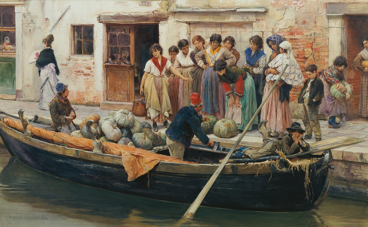 Kürbisverkäufer in Chioggia von Ludwig Johann Passini