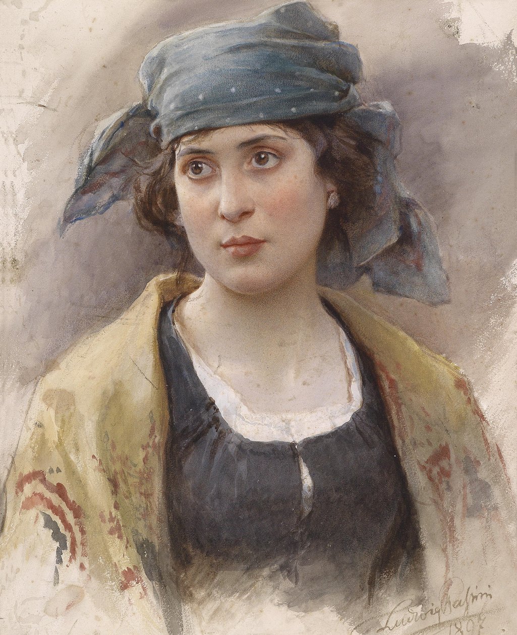 Mädchen mit grünem Kopftuch von Ludwig Passini