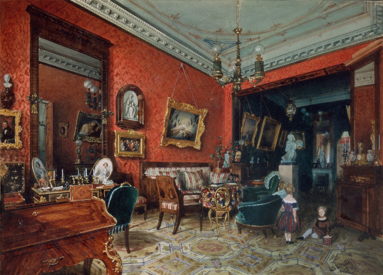 Ein Wohnzimmer, 1840er von Ludwig Premazzi
