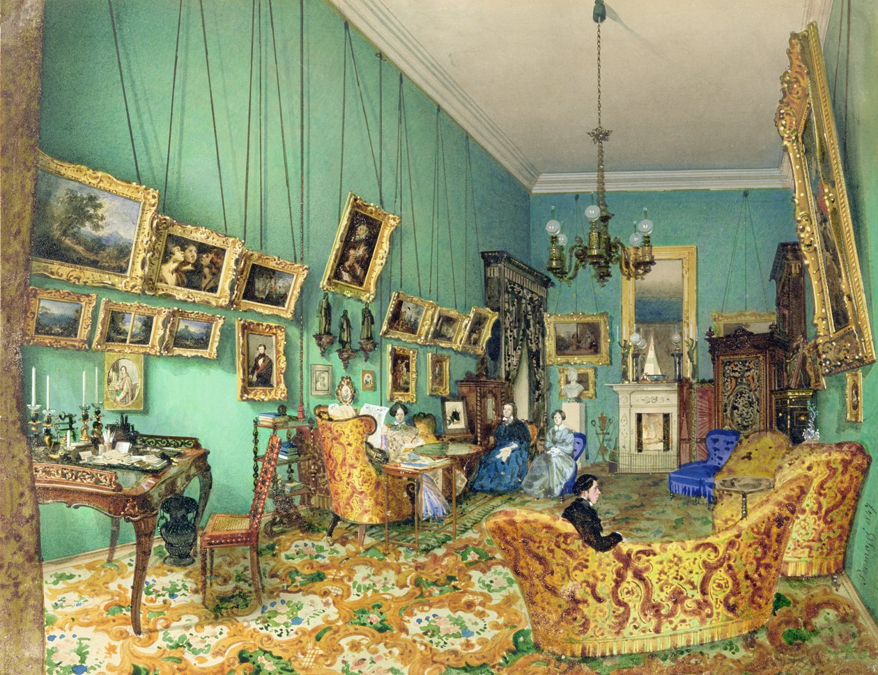 Innenansicht eines Wohnzimmers, 1847 von Luigi Premazzi