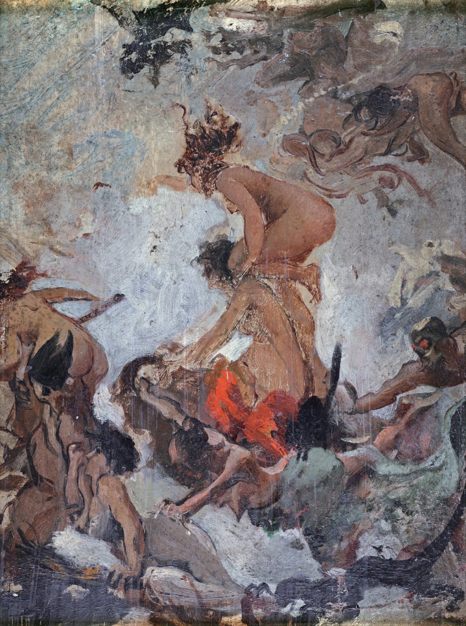 Skizze von Hexen, die zu ihrem Sabbat gehen von Luis Riccardo Falero