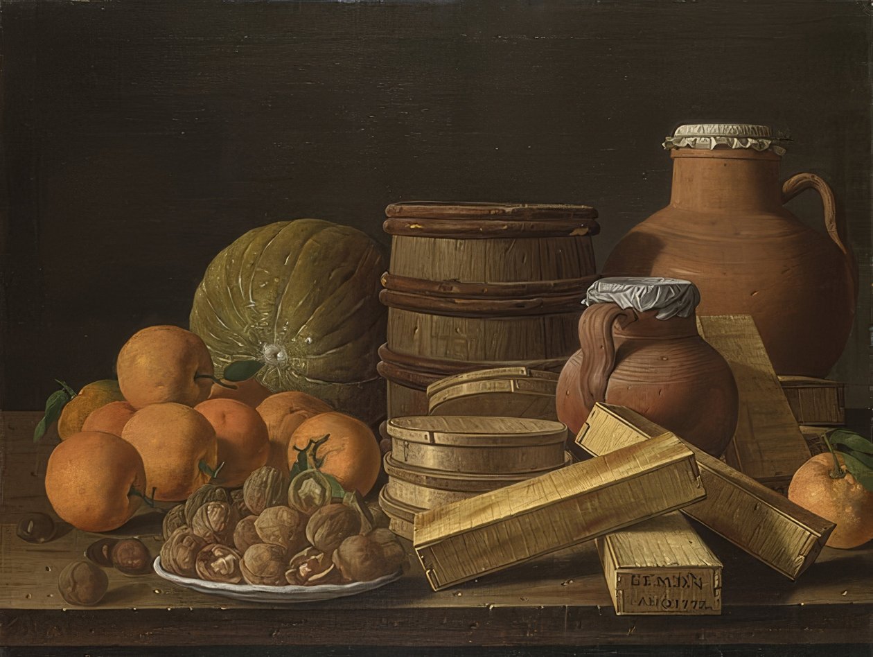 Stilleben mit Orangen und Walnüssen von Luis Egidio Melendez
