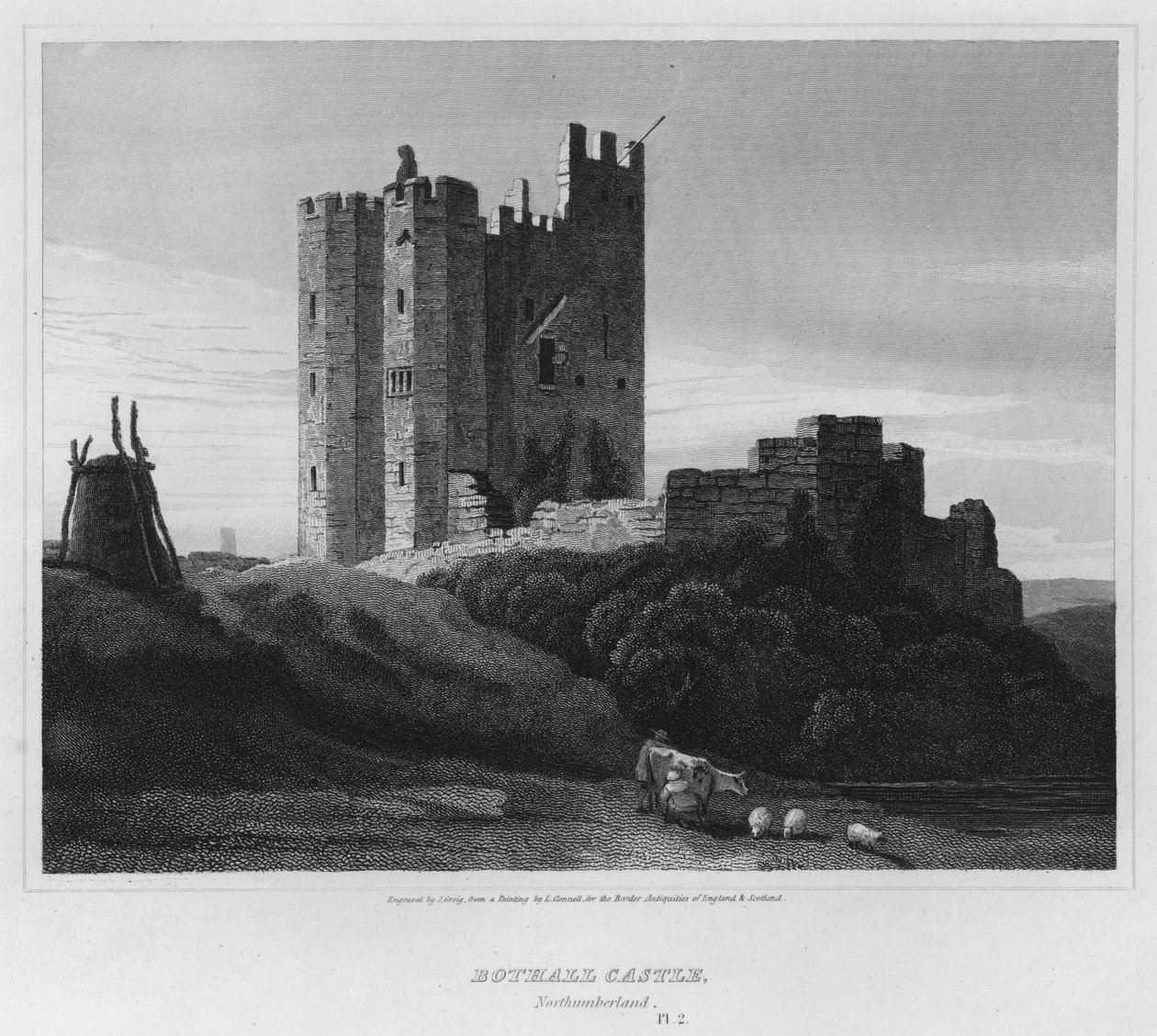 Bothall Castle, Northumberland (Gravur) von Luke (after) Clennell