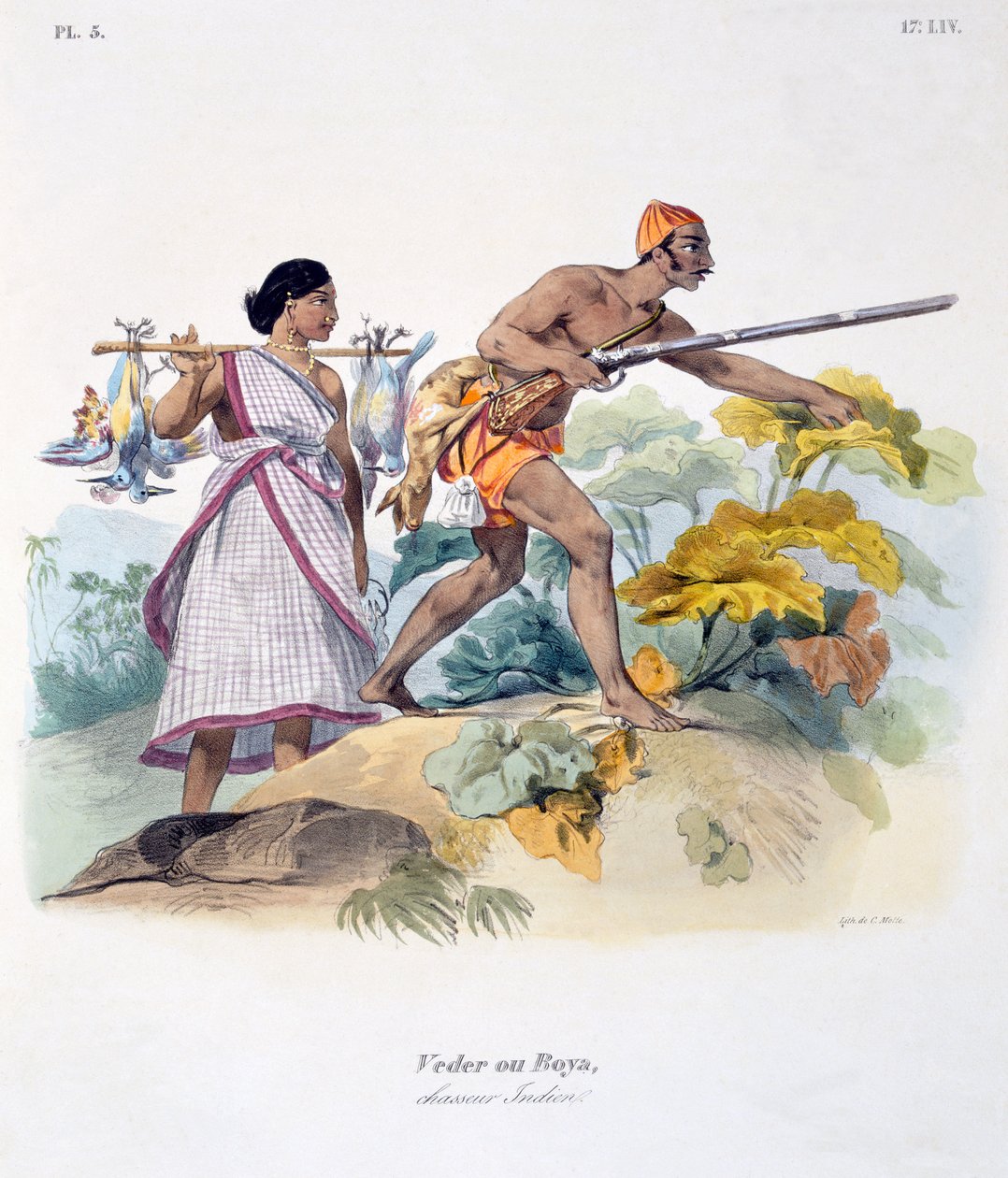 Indischer Jäger mit Musket, 1827-35 von M.E. Burnouf