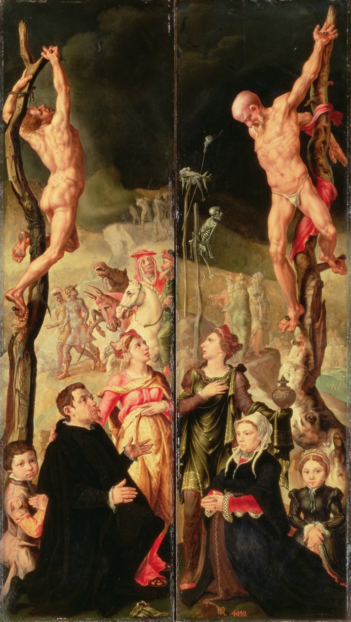 Kalvarienberg, Seitenpaneele eines Triptychons von Maerten van Heemskerck