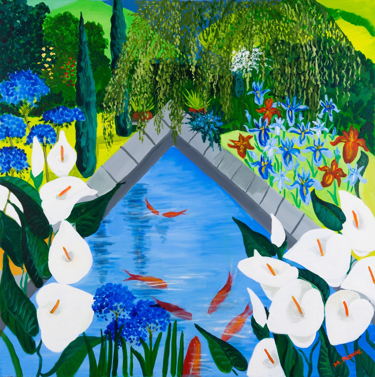 Arums am Teich, 2013 von Maggie Rowe