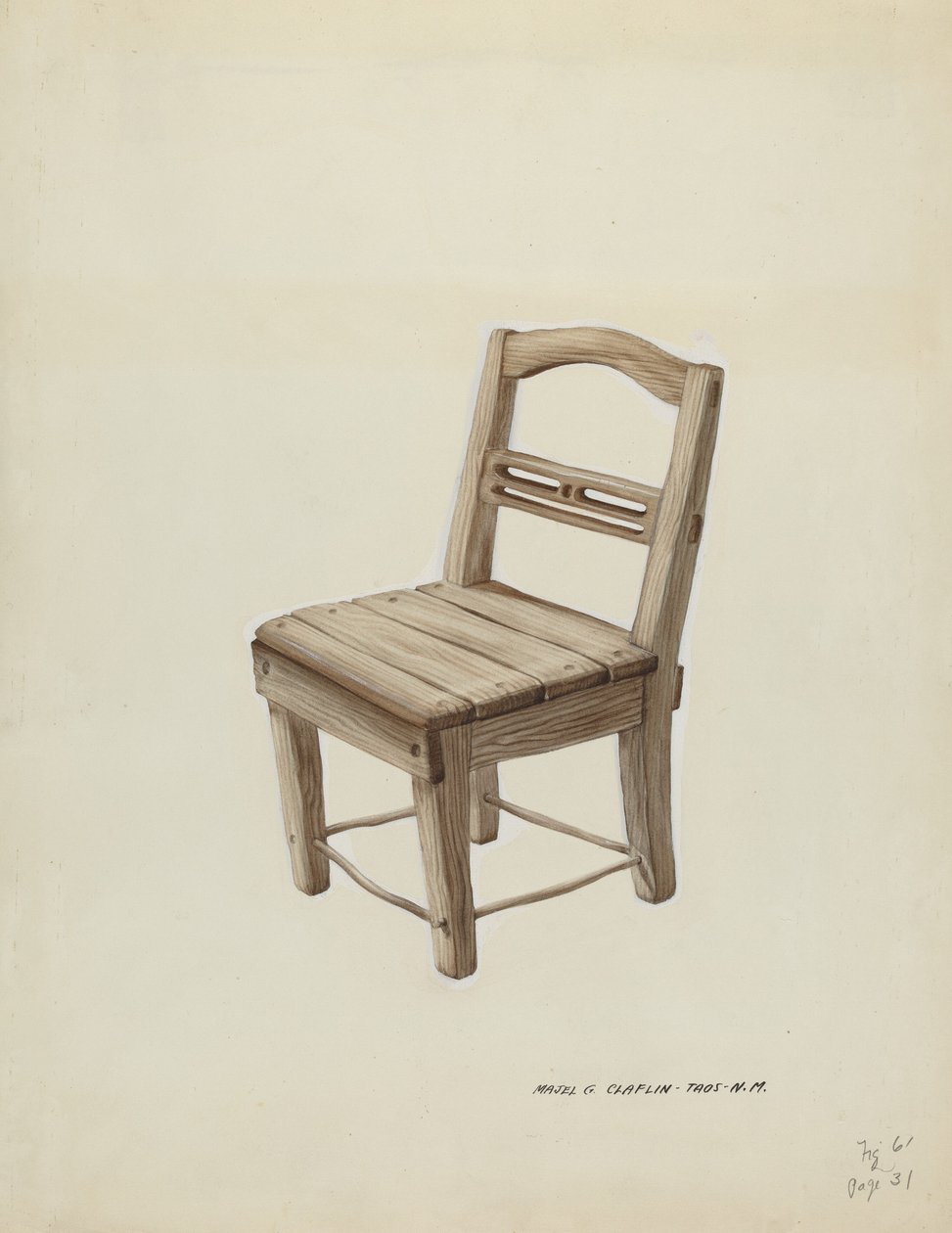 Kleiner Holzstuhl, ca. 1937 von Majel G. Claflin