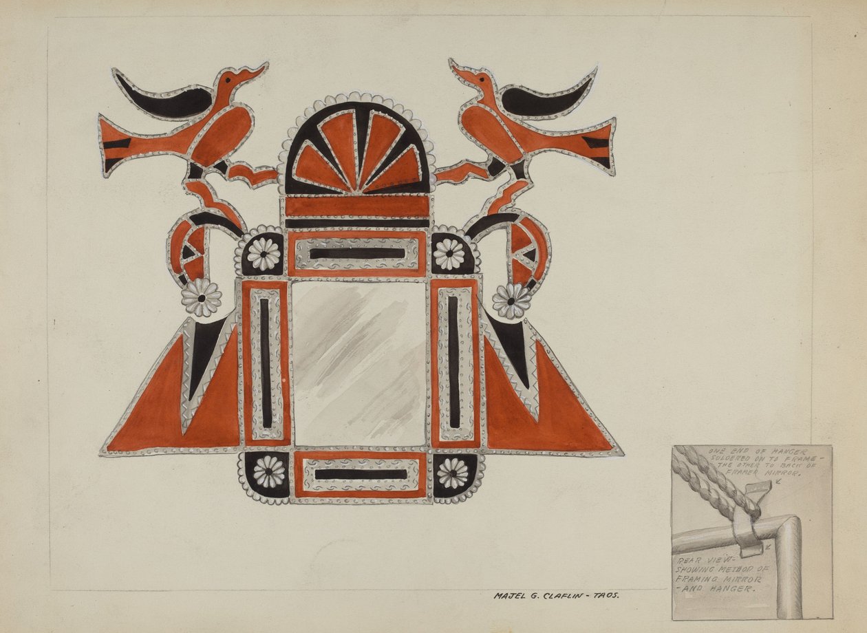 Zinnspiegelrahmen, ca. 1937 von Majel G. Claflin