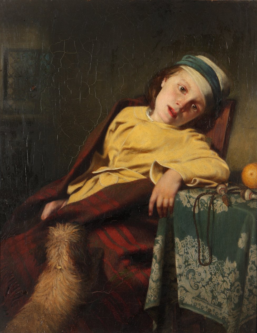 Krankes Kind mit Hund, 1857 von Malcom Steward