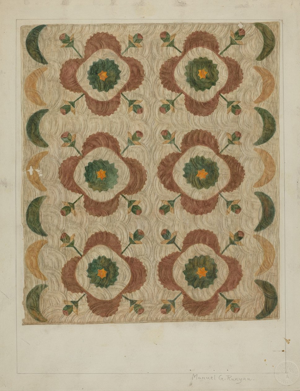 Applikations- und Steppdecke, 1935-1942 von Manuel G. Runyan