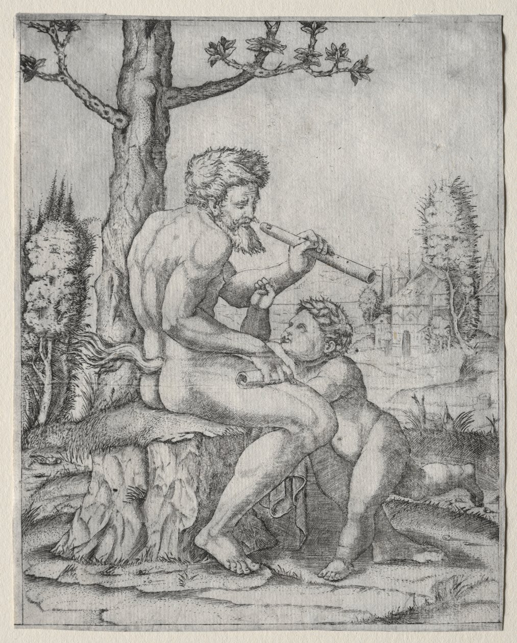 Faun und Kind von Marcantonio Raimondi
