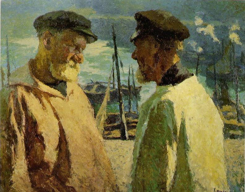 Fischer im Hafen von Honfleur von Marcel Couchaux
