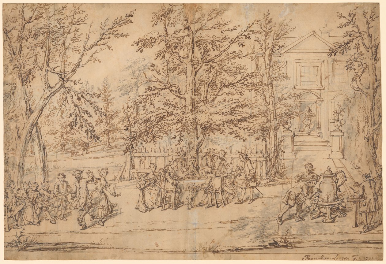 Gartenparty in einem Landhaus von Marcellus Laroon II