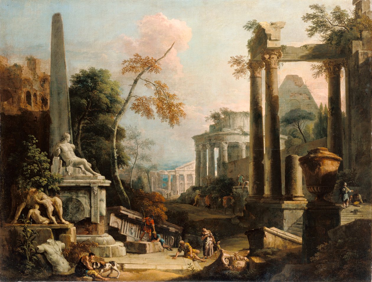 Landschaft mit klassischen Ruinen und Figuren, ca. 1725-30 von Marco Ricci