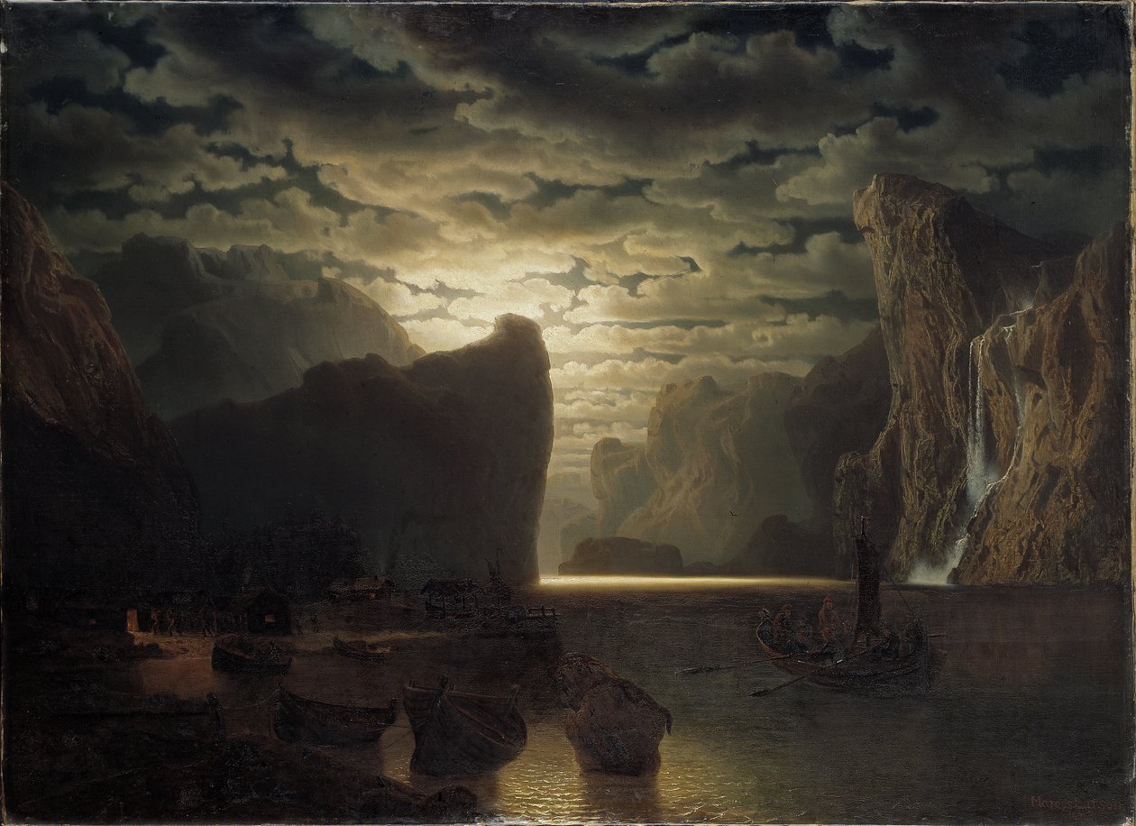 Norwegischer Fjord im Mondlicht, 1861 von Marcus Larson