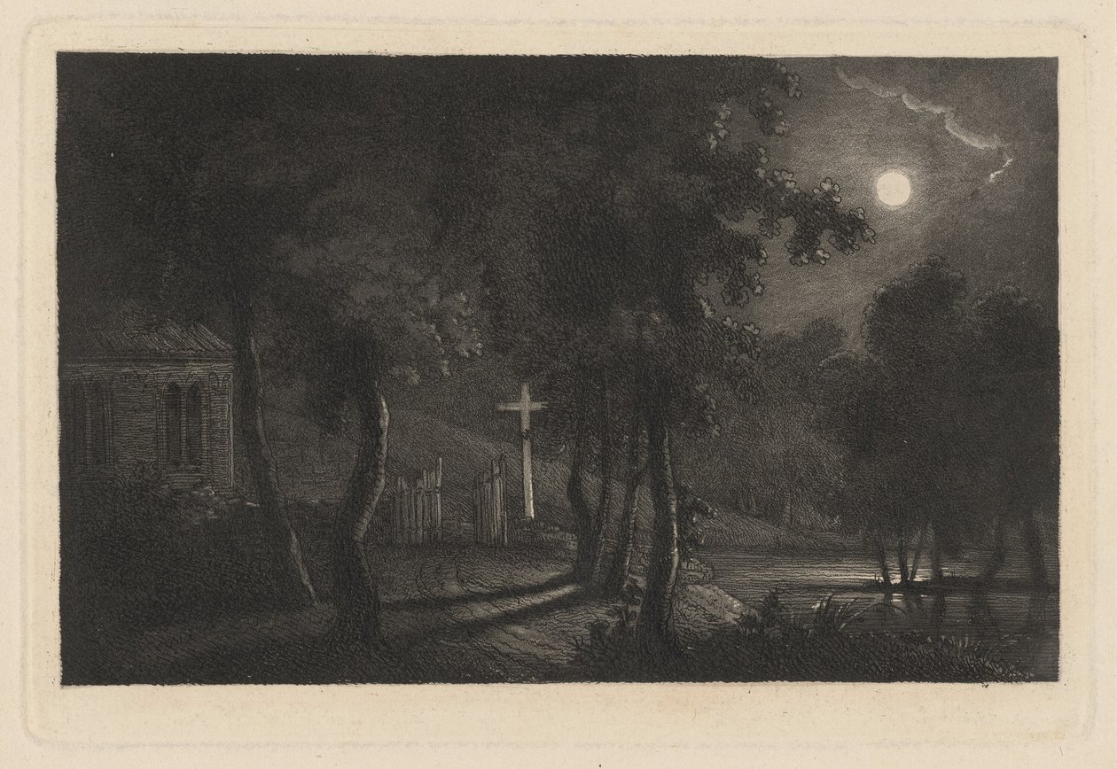 Kapelle am Seeufer bei Mondschein von Maria Anna Fischer