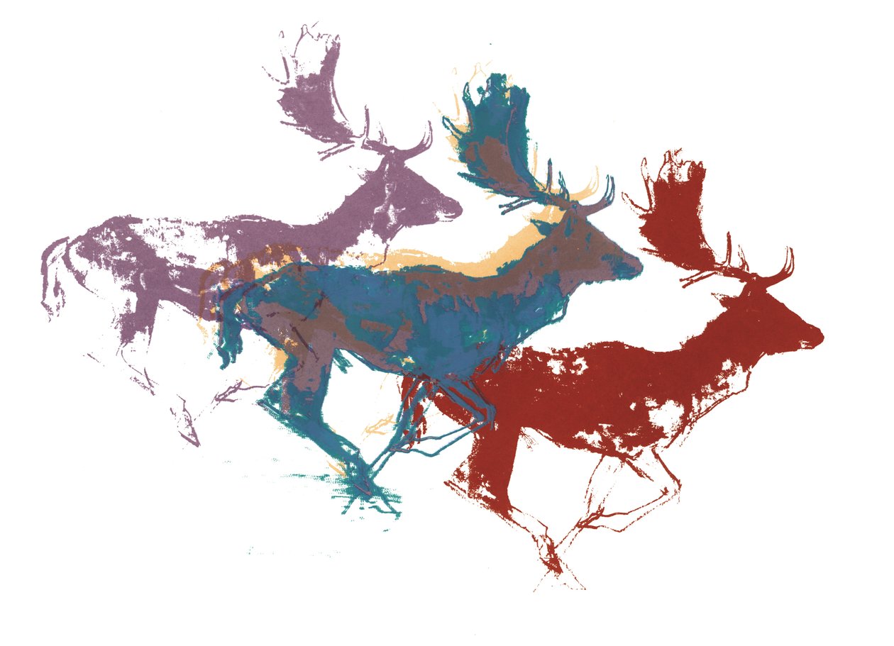 Damhirsche (drei), 2015 (Siebdruck) von Mark Adlington