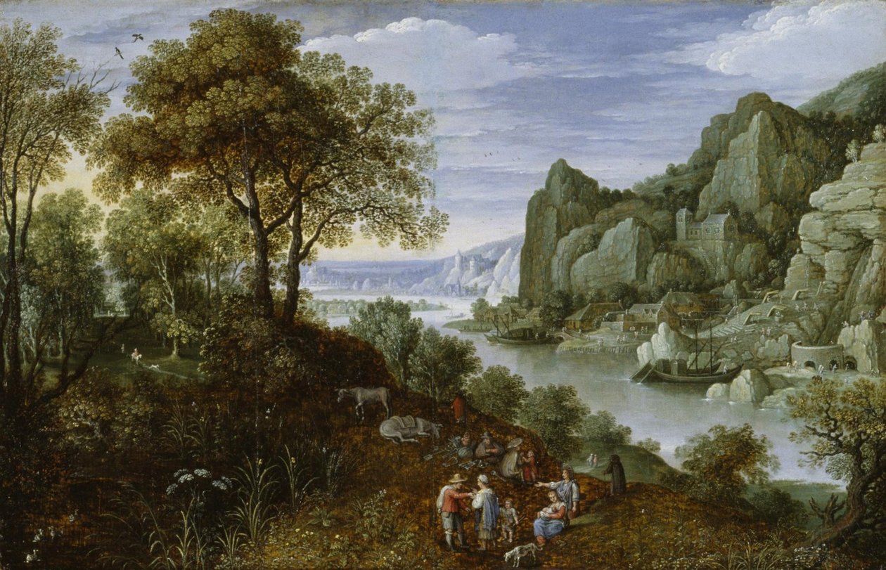 Flusslandschaft mit Bergbau von Marten Ryckaert