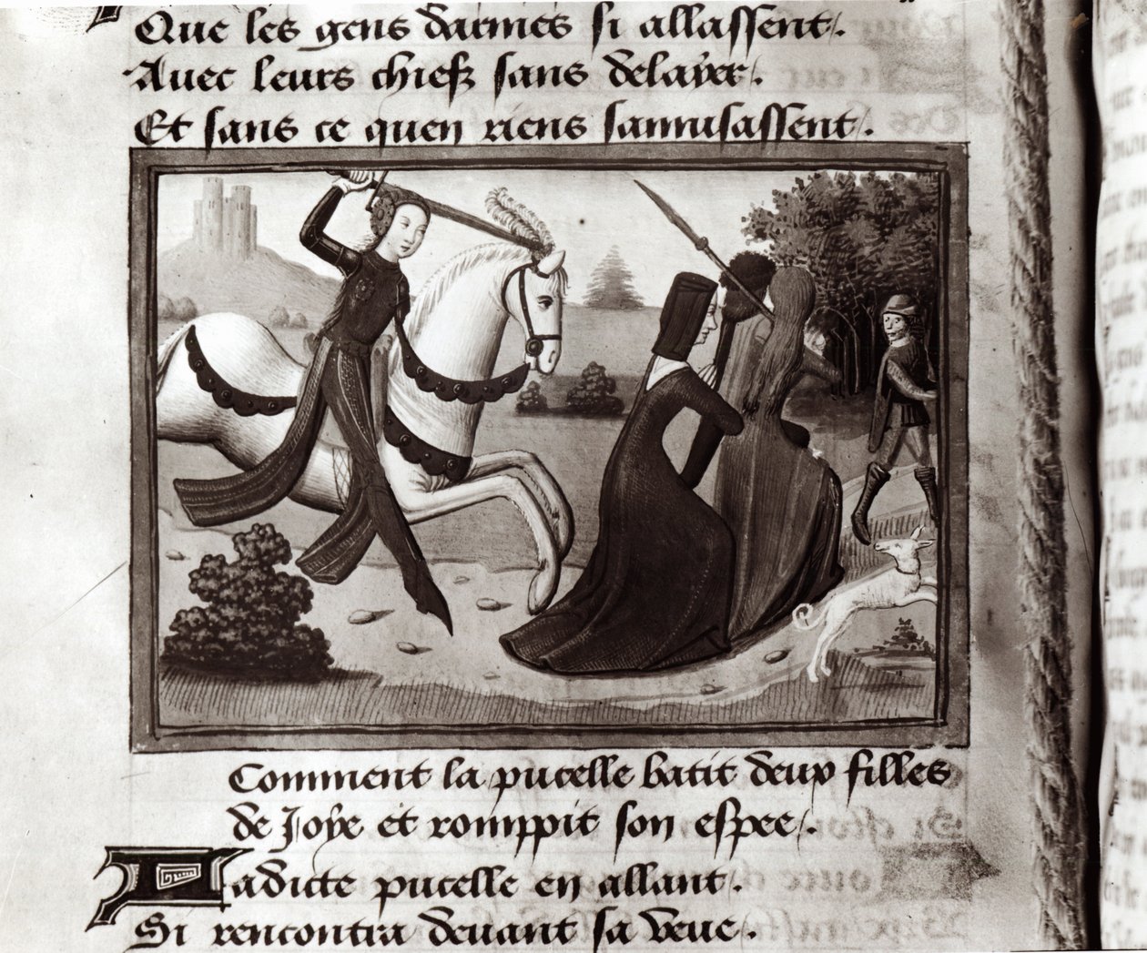 Joan of Arc (1412-31) vertreibt die Prostituierten aus dem Armeelager, aus Vigils of Charles VII, ca. 1484 von Martial de Paris