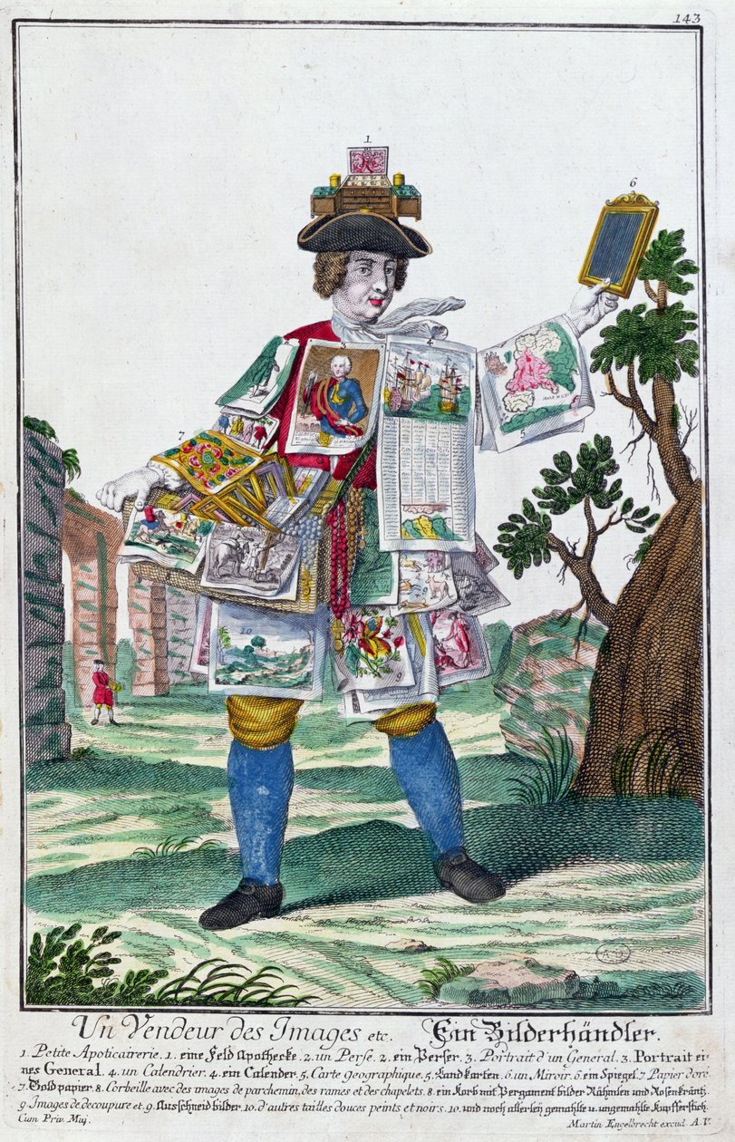 Bilderverkäufer, ca. 1735 (Farbstich) von Martin Engelbrecht