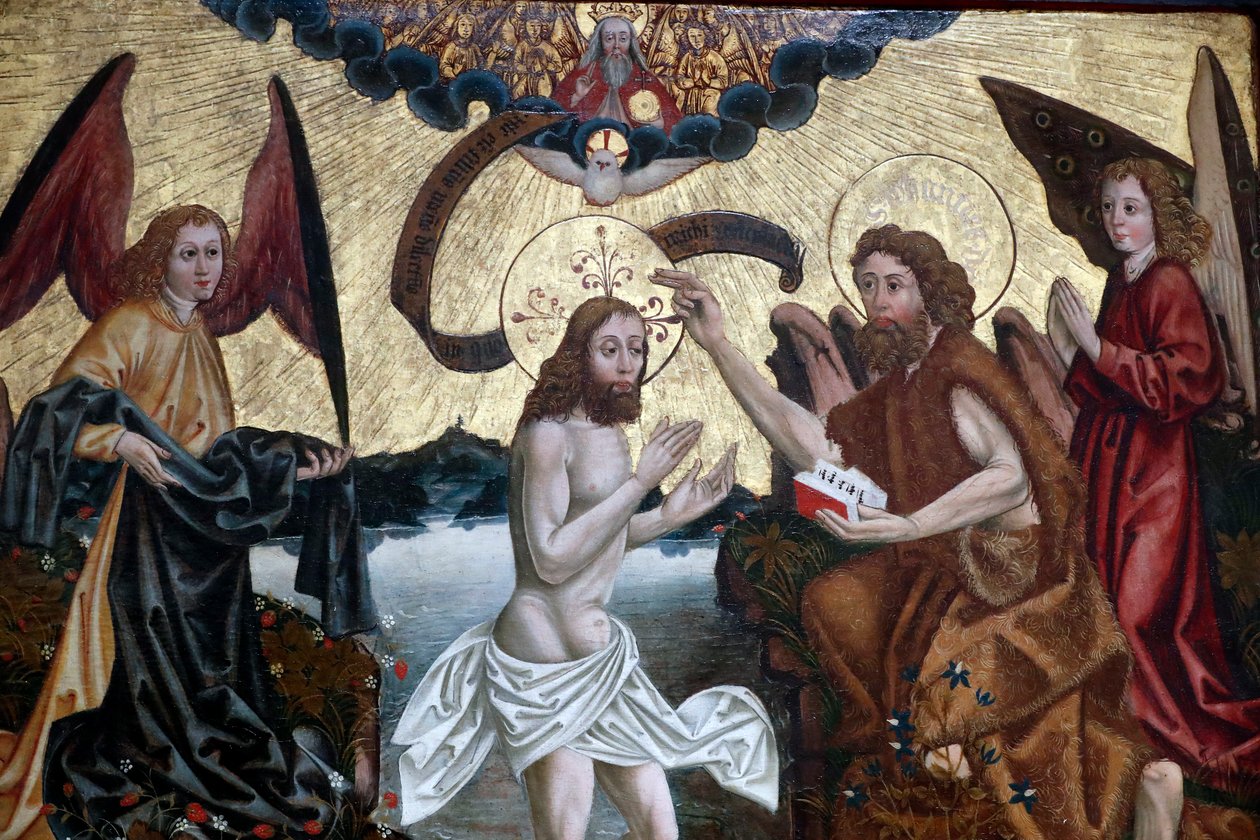 Die Taufe Jesu durch Johannes den Täufer von Martin Schongauer