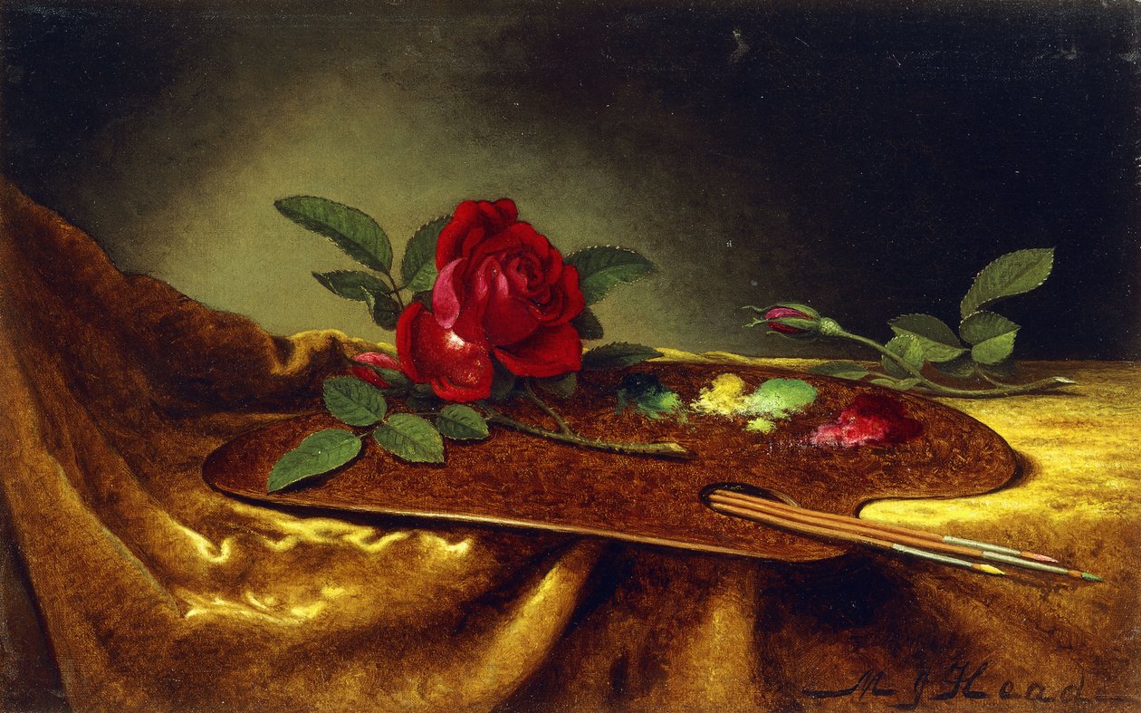 Rosen auf einer Palette, 1880er von Martin Johnson Heade