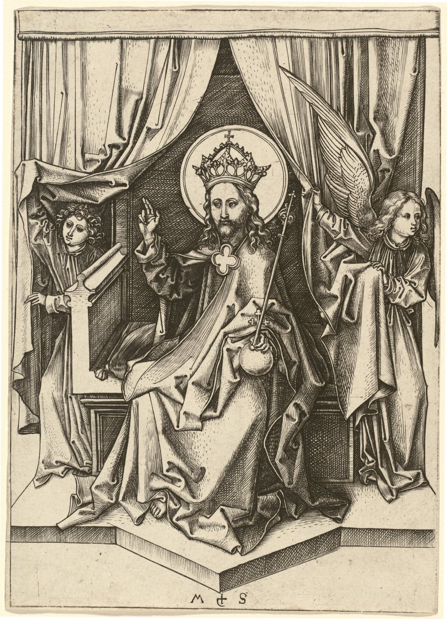 Christus auf dem Thron mit zwei Engeln von Martin Schongauer