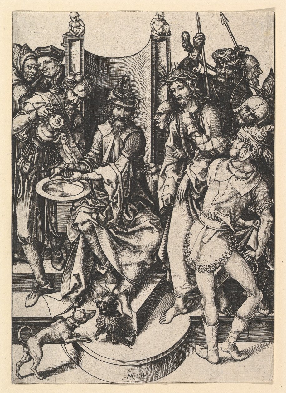Pilatus wäscht seine Hände, ca. 1435-1491 von Martin Schongauer