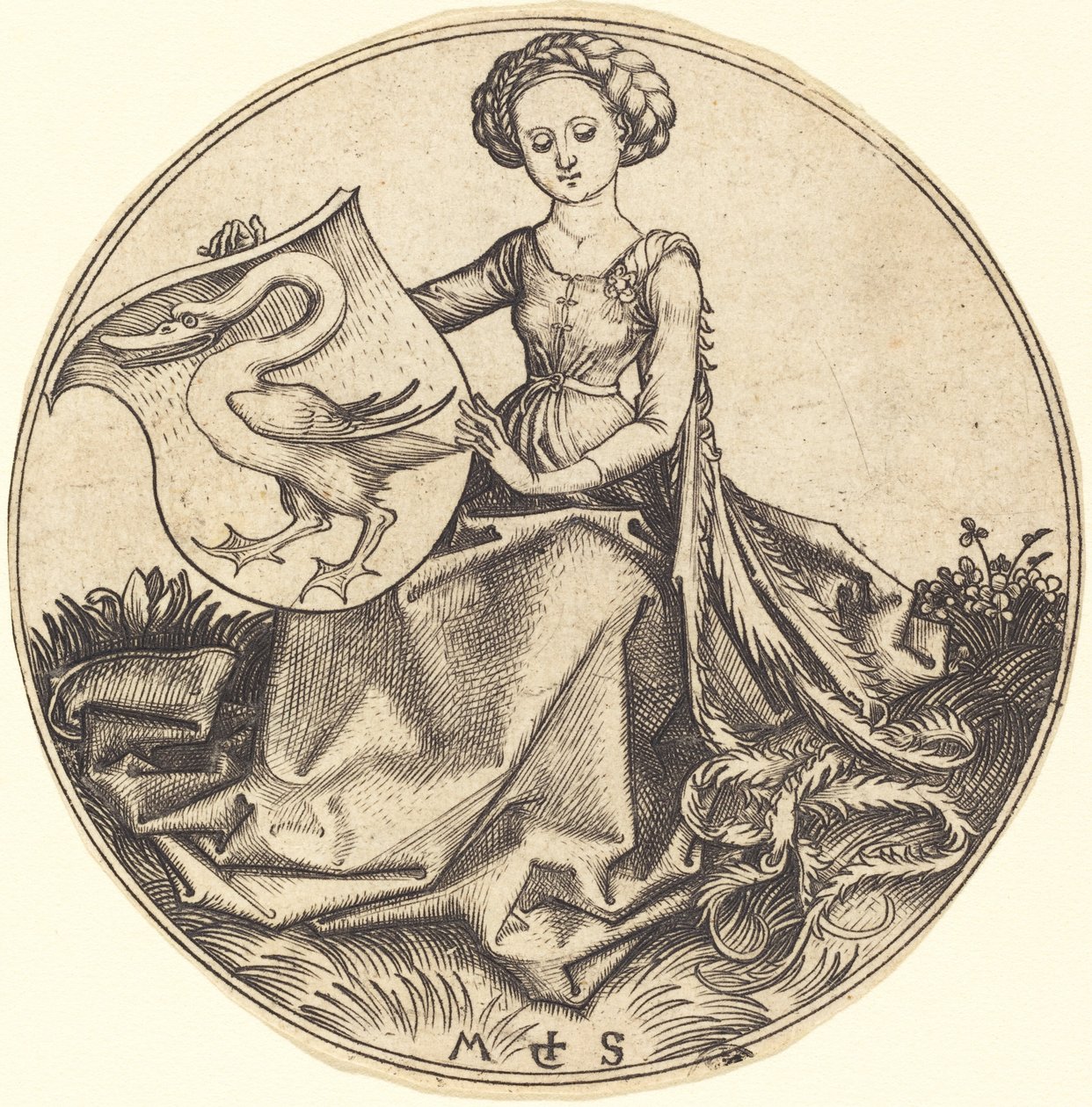 Schild mit Schwan, gehalten von Frau von Martin Schongauer