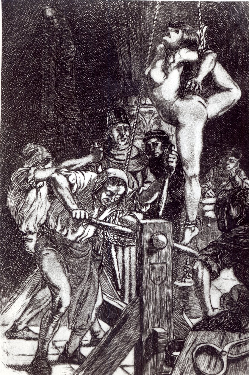 Bestrafung einer Hexe, 1911 (Lithografie) von Martin van Maele