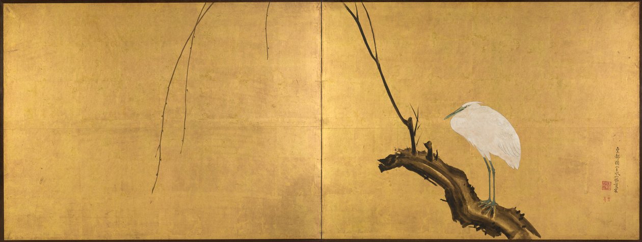 Reiher auf einem Weidenzweig, späte 1700er von Maruyama Okyo